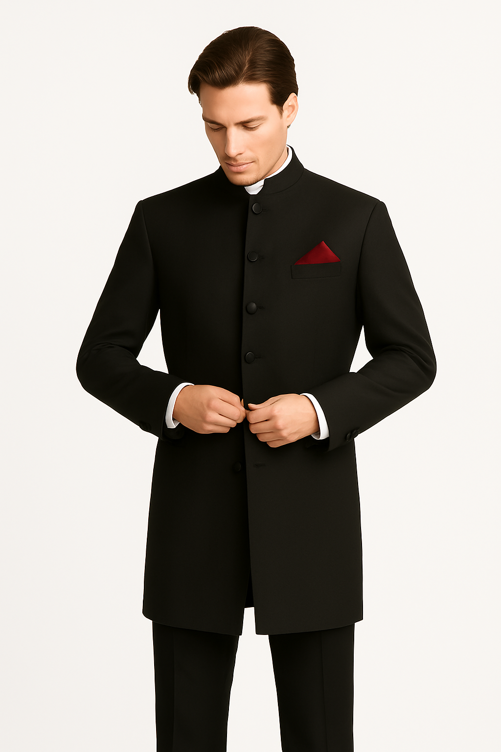 Men's Black Mandarin Collar Nehru Jacket - Image 8