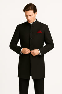 Men's Black Mandarin Collar Nehru Jacket
