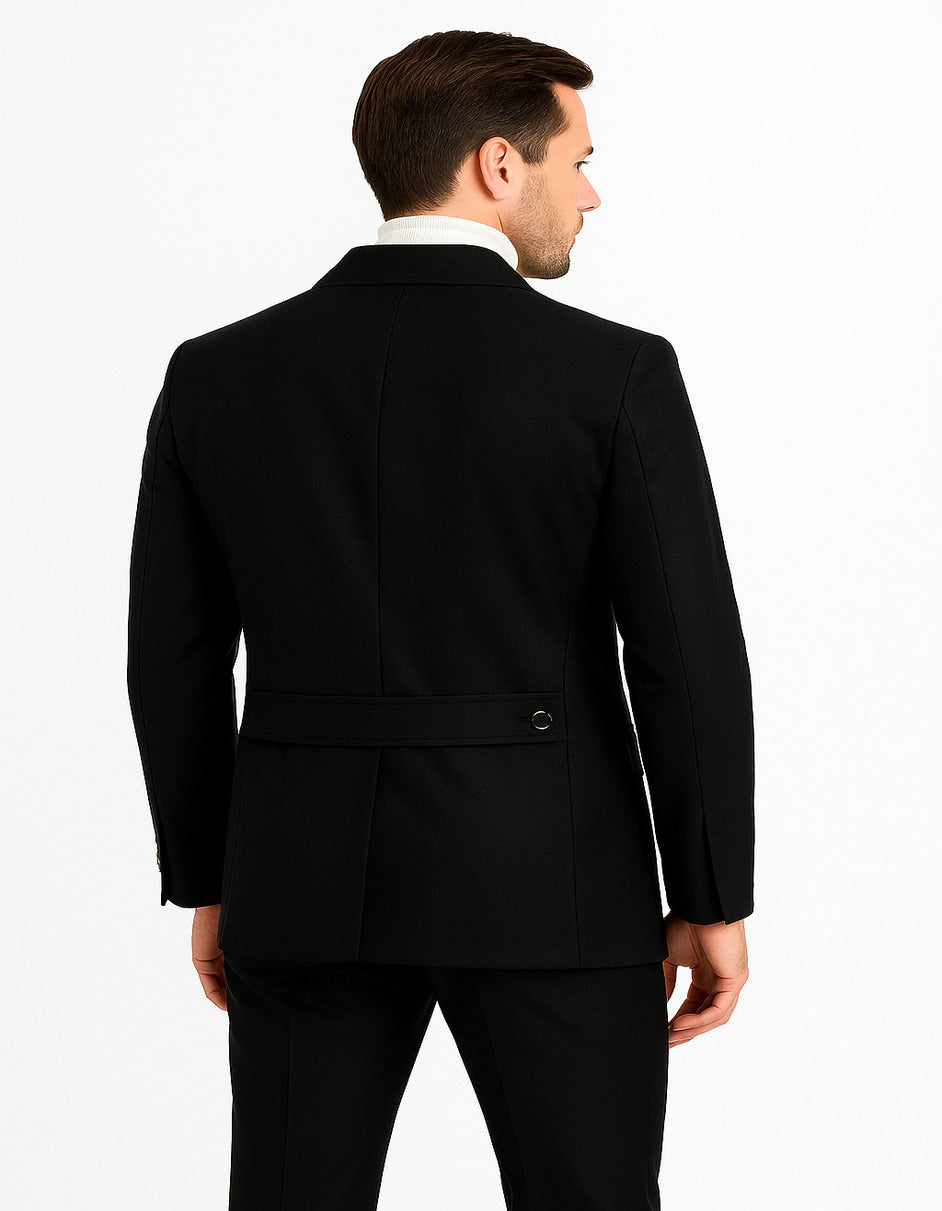 Men's Black Safari Suit with Textured Utility Jacket and Matching Trousers - Casual Walking Suit by Rossiman - Image 3