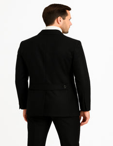 Men's Black Safari Suit with Textured Utility Jacket and Matching Trousers - Casual Walking Suit by Rossiman