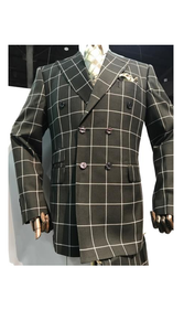 Men's Black and White Pattern Plaid ~ Windowpane Men's Double Breasted Suits Jacket Blazer ~ Sport Coat