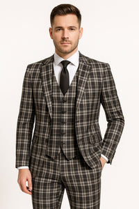 Men's Black and White Plaid Three-Piece Suit – Modern Slim Fit Tuxedo for Church and Business