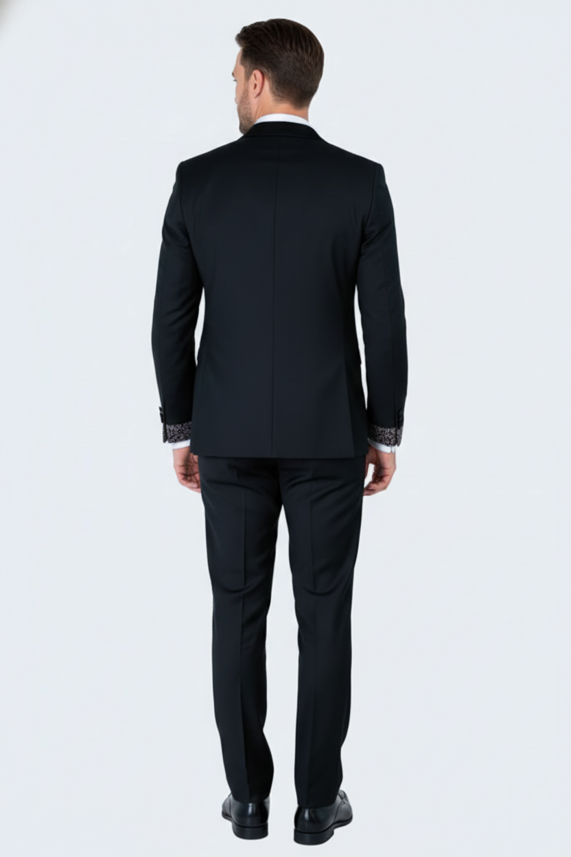 Men's Black and White Silver Embellished Tuxedo Suit + Bowtie 3-Piece Formal Wedding, Prom, and Gala Outfit - Image 4