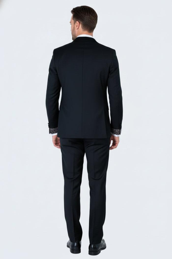 Men's Black and White Silver Embellished Tuxedo Suit + Bowtie 3-Piece Formal Wedding, Prom, and Gala Outfit - Image 4
