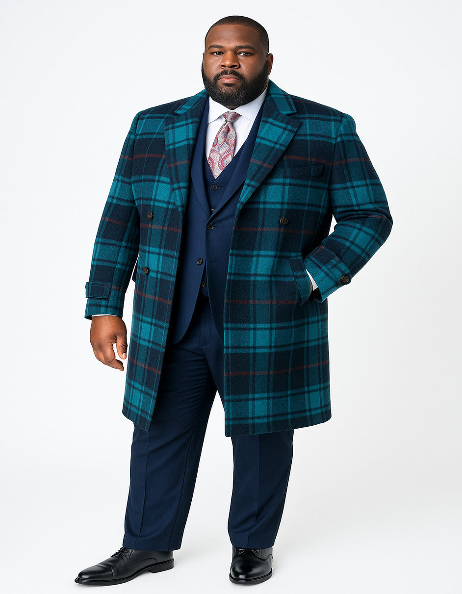 Men’s Light Blue Wool Overcoat – Classic Single-Breasted Long Coat - Sky Blue Carcoat Wool Fabric