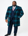 Men's Blue Plaid Wool Overcoat – Double-Breasted Long Winter Coat with Wide Lapel - Full Length