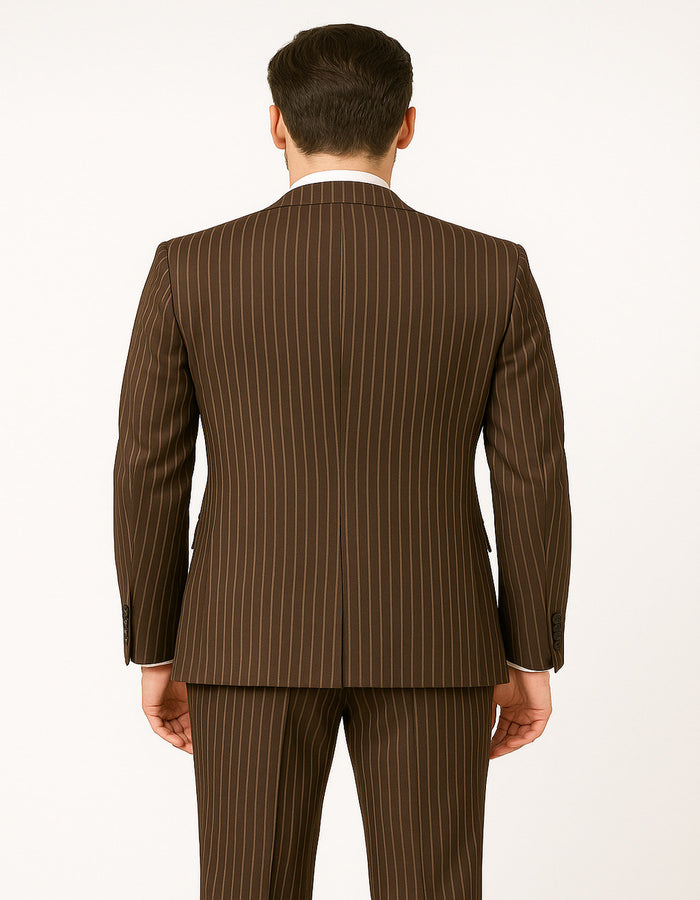 Men's Brown Pinstripe 3-Piece Suit with Matching Vest – Classic Fit Business and Formal Attire - Image 4