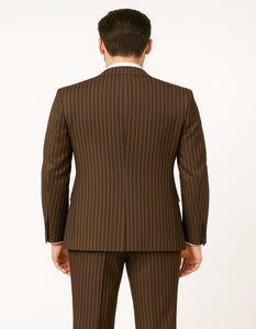 Men's Brown Pinstripe 3-Piece Suit with Matching Vest – Classic Fit Business and Formal Attire