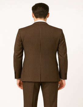 Men's Brown Pinstripe 3-Piece Suit with Matching Vest – Classic Fit Business and Formal Attire - Image 4