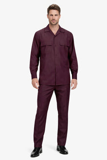 Mens Luxury Burgundy Wool Two-Piece Leisure Walking Suit