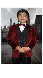 Men's Burgundy Solid Pattern Velvet Blazer - Sport Coat