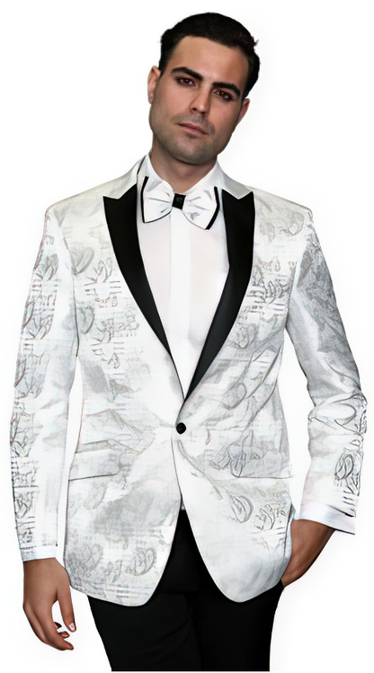 Men's Flashy Fancy Satin Shiny Tuxedos Dinner Jacket Blazer Paisley Sportcoat Silky Satin Stage Fancy Stage Party Dance White/Black - Image 8