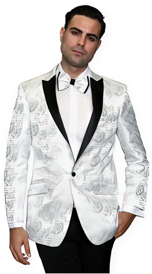 Men's Flashy Fancy Satin Shiny Tuxedos Dinner Jacket Blazer Paisley Sportcoat Silky Satin Stage Fancy Stage Party Dance White/Black - Image 8