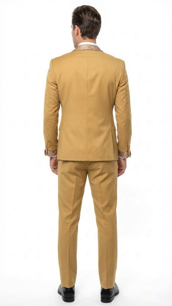 Men's Gold Embellished Tuxedo Suit + Bowtie – Slim Fit Jacket, Vest and Tailored Pants - Image 4