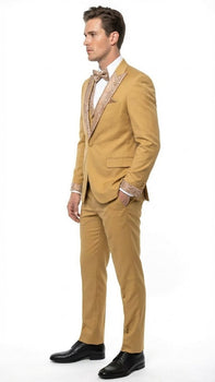 Men's Gold Embellished Tuxedo Suit + Bowtie – Slim Fit Jacket, Vest and Tailored Pants - Image 7