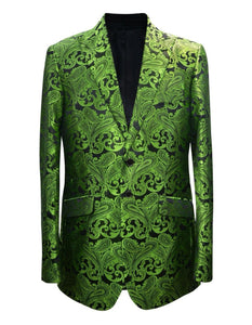 Men's Green Paisley Tuxedo Blazer – Luxury Slim Fit Dinner Jacket for Formal Events