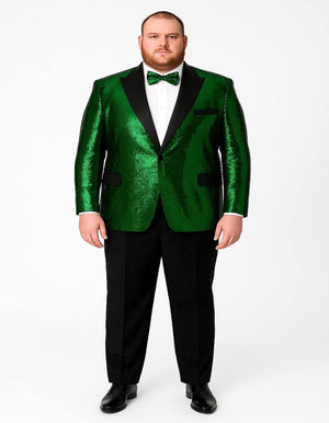 Men's Green Sequin Tuxedo Jacket with Black Satin Lapel and Bow Tie – Sparkling Party and Stage Blazer By Alberto Nardoni - Image 2