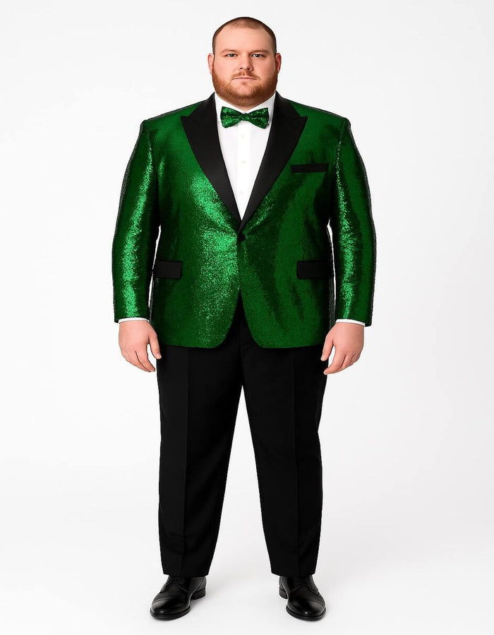 Men's Green Sequin Tuxedo Jacket with Black Satin Lapel and Bow Tie – Sparkling Party and Stage Blazer By Alberto Nardoni - Image 2