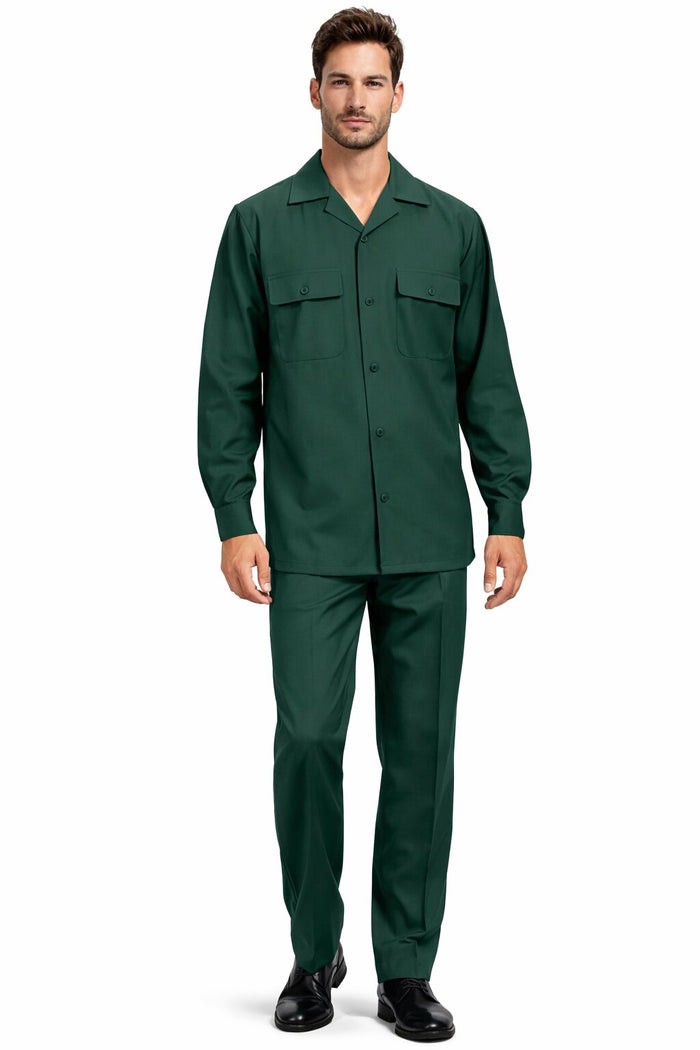 Mens Luxury Hunter Green Wool Two-Piece Leisure Walking Suit