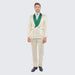 Men's Ivory and Emerald Green Jacquard Tuxedo Suit + Bowtie – 3-Piece Formal Wedding, Prom, and Gala Outfit