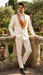 Men's Ivory and Gold Jacquard Tuxedo Suit + Bowtie – Formal Wedding, Prom, and Gala Outfit in Cream Off White color