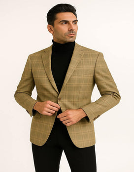 Men's Light Brown Plaid Sport Coat – Classic Check Blazer for Business and Casual Wear in Tan Windowpane Taupe Color - Image 2