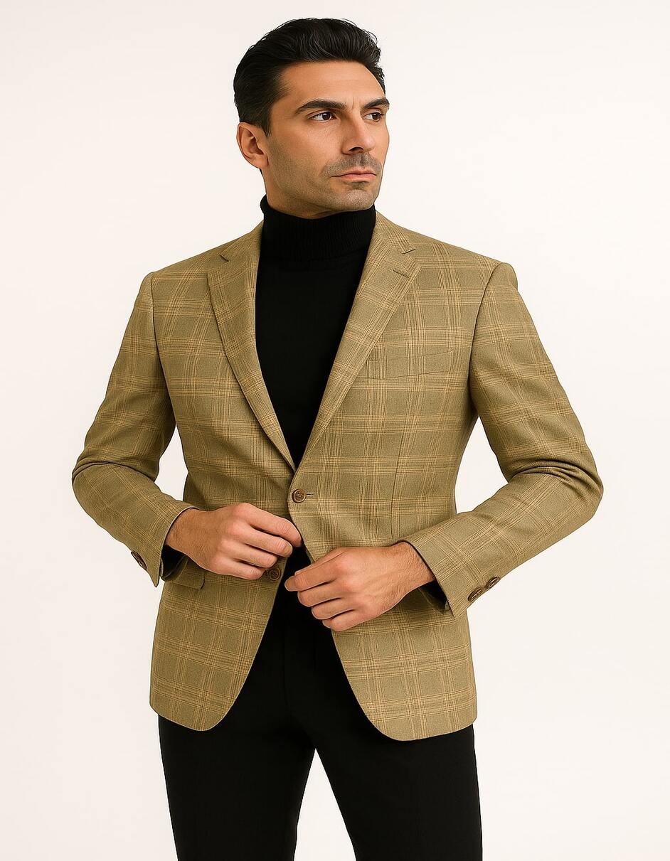 Men s Light Brown Plaid Sport Coat Classic Check Blazer For Business men-s-light-brown-plaid-sport-coat-classic-check-blazer-for-business