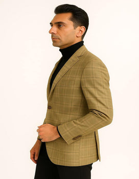 Men's Light Brown Plaid Sport Coat – Classic Check Blazer for Business and Casual Wear in Tan Windowpane Taupe Color - Image 3