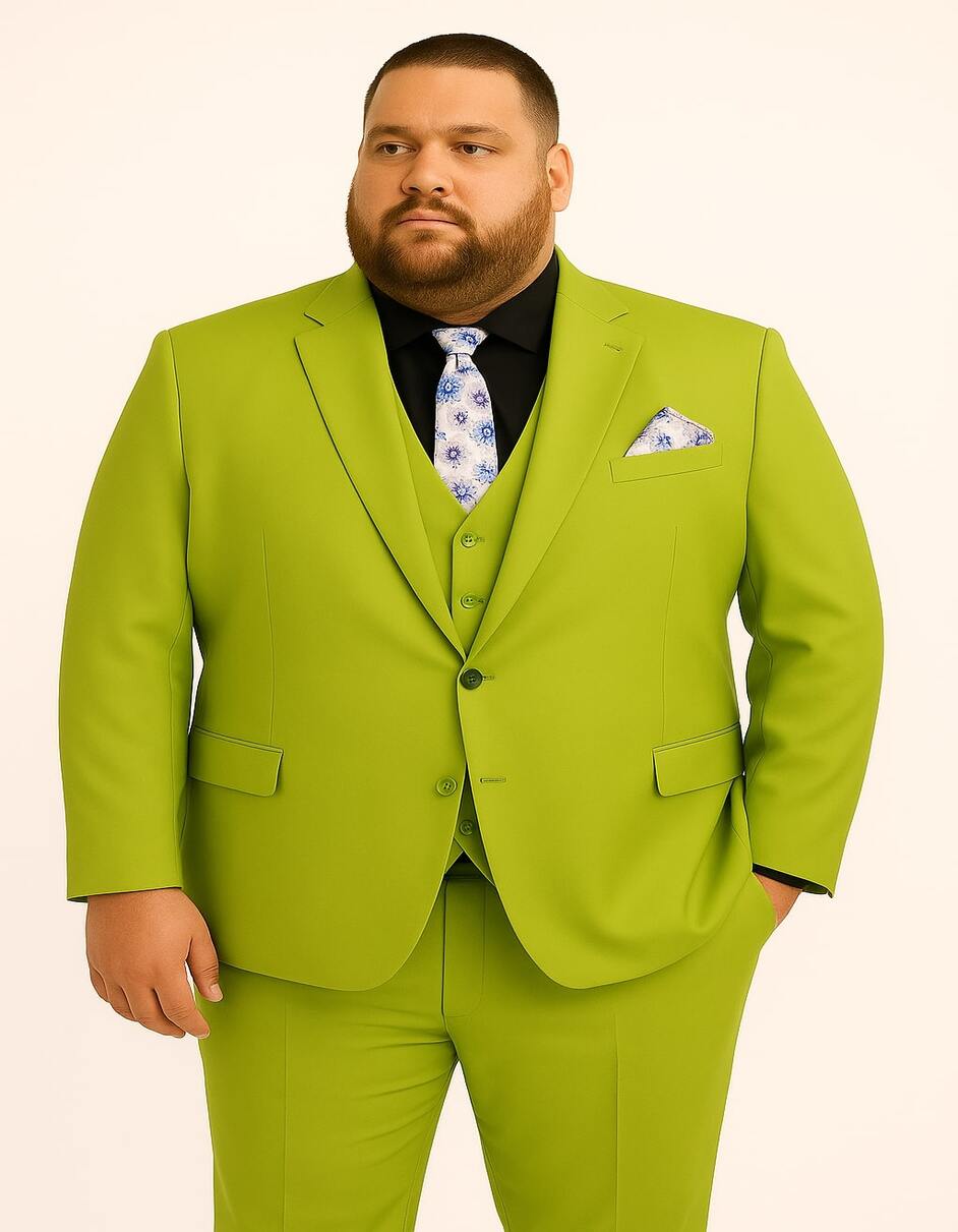 Men's Lime Green Three-Piece Suit with Floral Tie – Slim Fit Tuxedo for Weddings & Parties - Image 4