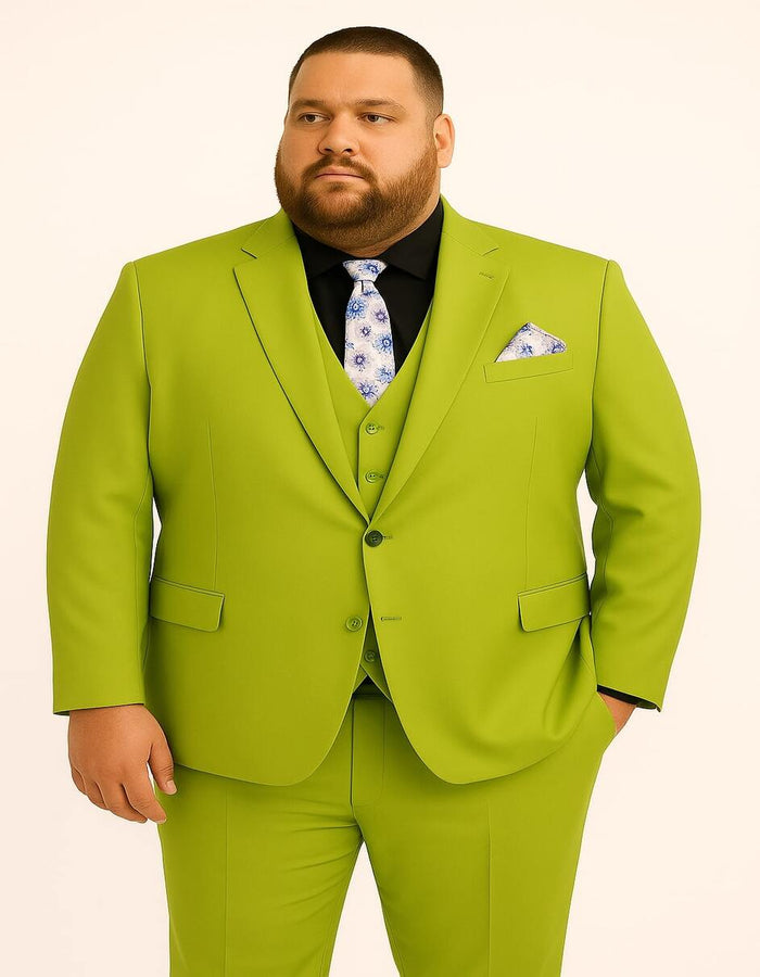 Men's Lime Green Three-Piece Suit with Floral Tie – Slim Fit Tuxedo for Weddings & Parties - Image 4