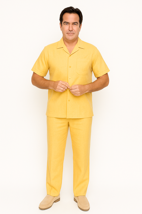 Mens Linen Walking Suit - Yellow Summer Outfit - Mens Linen Suit