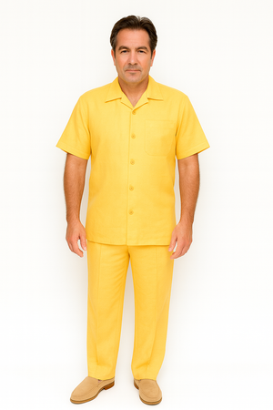 Mens Linen Walking Suit - Yellow Summer Outfit - Mens Linen Suit