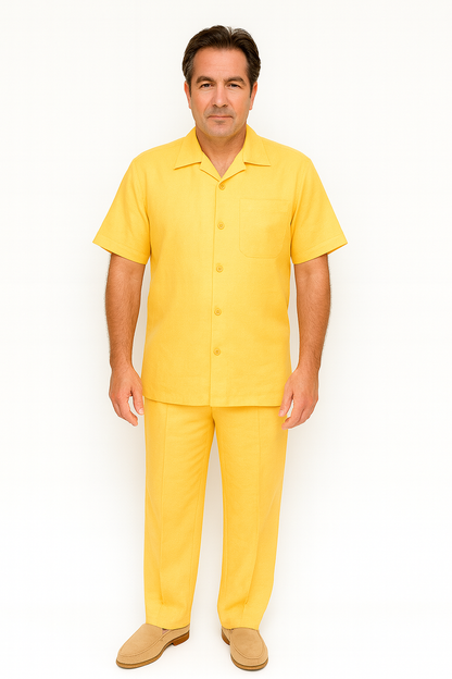 Mens Linen Walking Suit - Yellow Summer Outfit - Mens Linen Suit