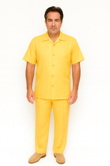 Mens Linen Walking Suit - Yellow Summer Outfit - Mens Linen Suit