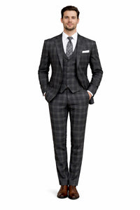 Black Windowpane Pane Suit - Mens Vested 3 Piece Suit - Gangster 1920s Style