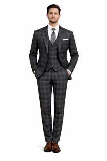 Black Windowpane Pane Suit - Mens Vested 3 Piece Suit - Gangster 1920s Style