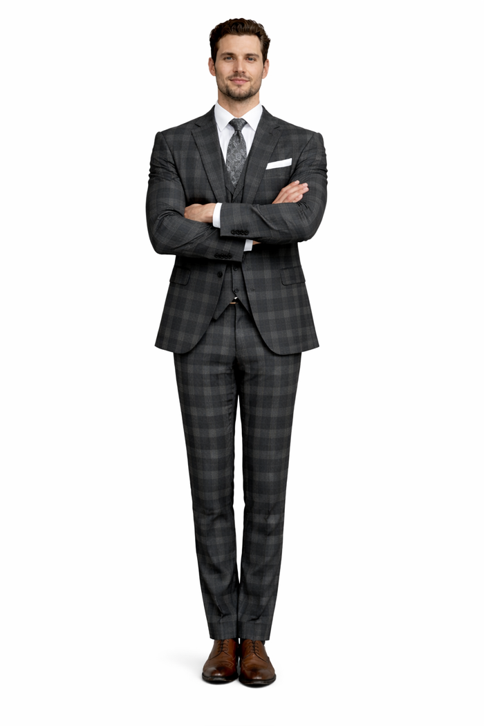 Black Windowpane Pane Suit - Mens Vested 3 Piece Suit - Gangster 1920s Style - Image 4