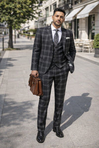 Black Windowpane Pane Suit - Mens Vested 3 Piece Suit - Gangster 1920s Style - Image 5
