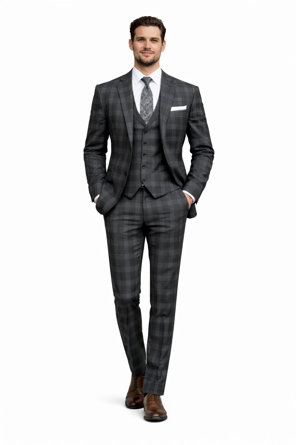 Black Windowpane Pane Suit - Mens Vested 3 Piece Suit - Gangster 1920s Style - Image 7