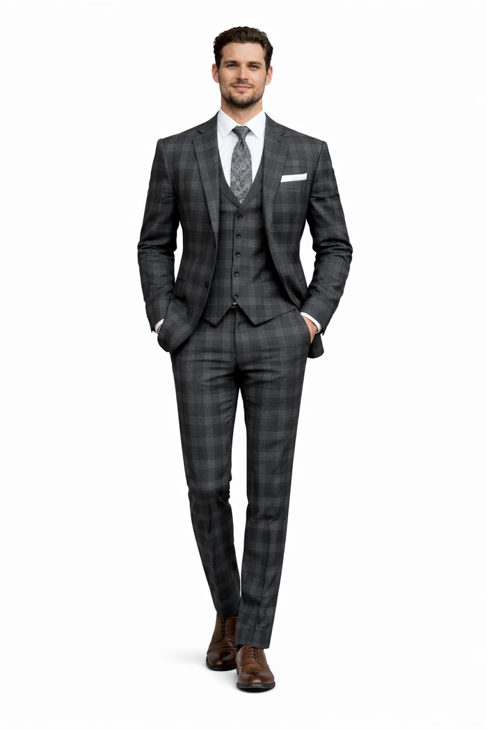 Black Windowpane Pane Suit - Mens Vested 3 Piece Suit - Gangster 1920s Style - Image 7