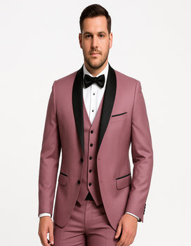 Men's Mauve Pink Tuxedo Suit – 3-Piece Slim Fit with Black Satin Shawl Lapel - Image 5