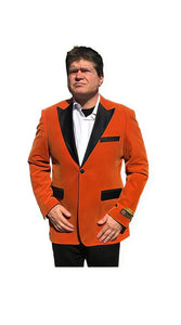 Men's Orange 2 Button Satin Peak Lapel Blazer