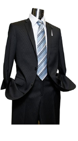 Men's Quality 2 Buttons Portly Suits +  Black Stripe Pinstripe Executive Fit Suit - Mens Portly Suit