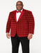 Men's Red Velvet Plaid Blazer with Satin Lapel – Designer Tartan Suit Jacket for Holidays and Events