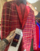 Men's Red Velvet Plaid Blazer with Satin Lapel – Designer Tartan Suit Jacket for Holidays and Events