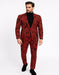 Men’s Red and Black Floral Tuxedo Suit – Slim Fit 2 Piece Embroidered Outfit for Weddings, Prom, and Formal Events