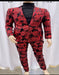 Men’s Red and Black Floral Tuxedo Suit – Slim Fit 2 Piece Embroidered Outfit for Weddings, Prom, and Formal Events