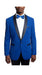 Men's Royal Blue Knitted Slim Fit Tuxedo Jacket with Black Shawl Lapel Button Closure Blazer
