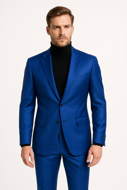 Men's Royal Blue Shiny Satin Suit – 2-Piece Slim Fit Tuxedo with Peak Lapel - Image 2