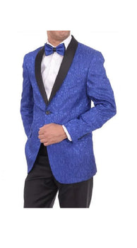 Men's Satin Shawl Lapel Blue 2 Buttons Floral Slim Fit Blazer Sport coat Paisley Royal Blue Tuxedo - Image 2